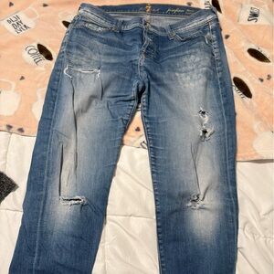 7 For All Mankind Light Blue Ripped Skinny Jeans